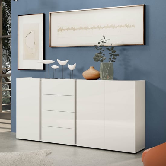 Noah High Gloss Sideboard 3 Doors 4 Drawers In White Anthracite