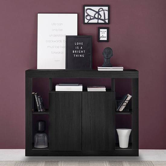 Raya Wooden Sideboard With 2 Doors In Black Ash