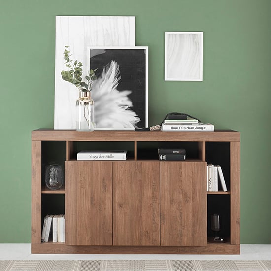 Raya Wooden Sideboard With 3 Doors In Mercury