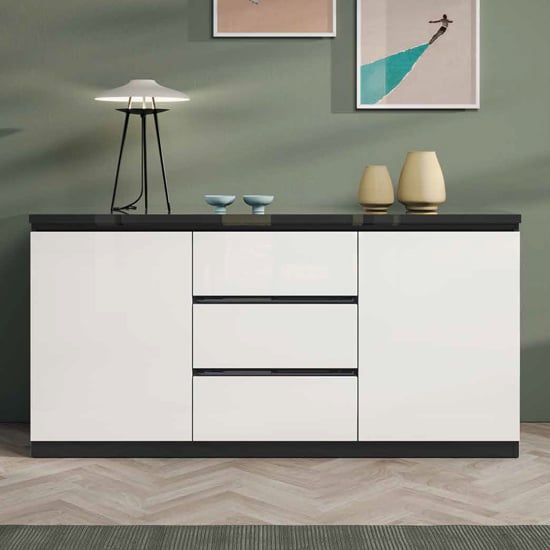 Regal High Gloss Sideboard 2 Doors 3 Drawers In White Black