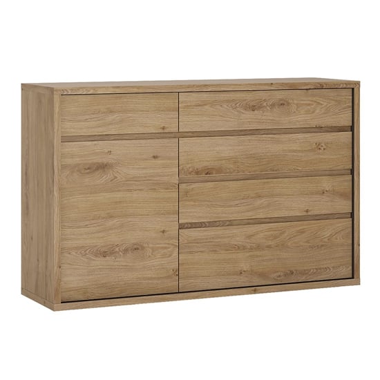 Sholka Wooden Sideboard With 1 Door And 5 Drawers In Oak