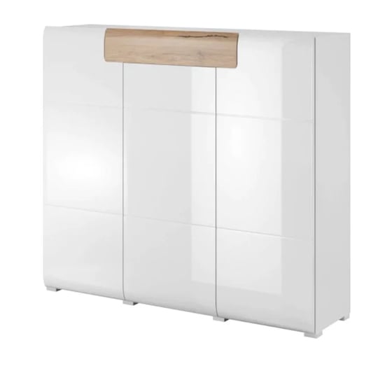 Torino High Gloss Sideboard 3 Doors In White And San Remo Oak