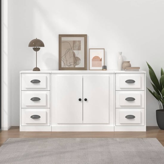 Vance Wooden Sideboard 2 Doors 6 Drawers In White