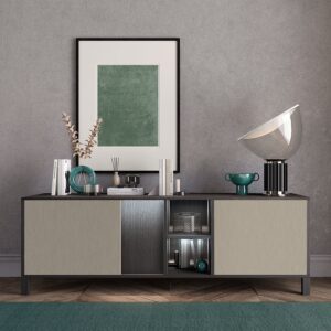 Venice High Gloss TV Sideboard With 2 Doors In Champagne And LED