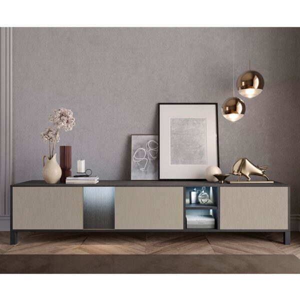 Venice High Gloss TV Sideboard With 3 Doors In Champagne And LED